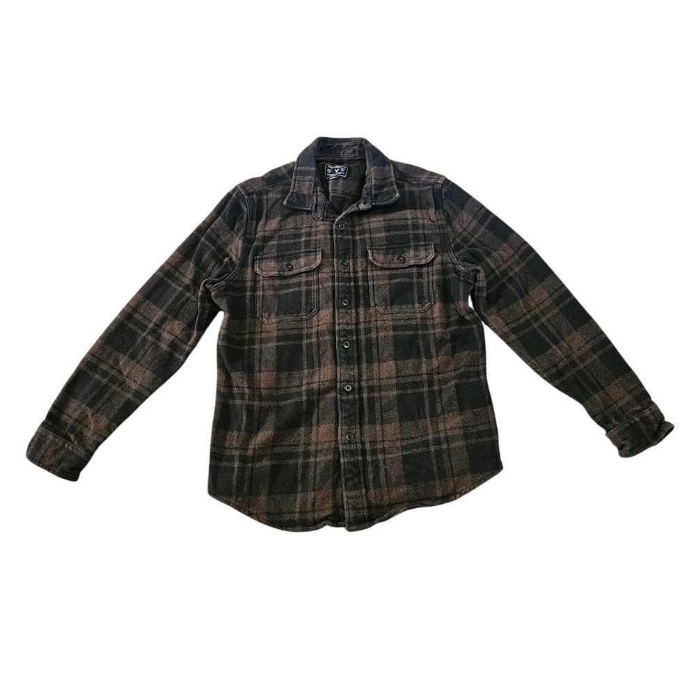 American Eagle Mens Large Brown Black Plaid Flannel Button Down Shirt Cotton